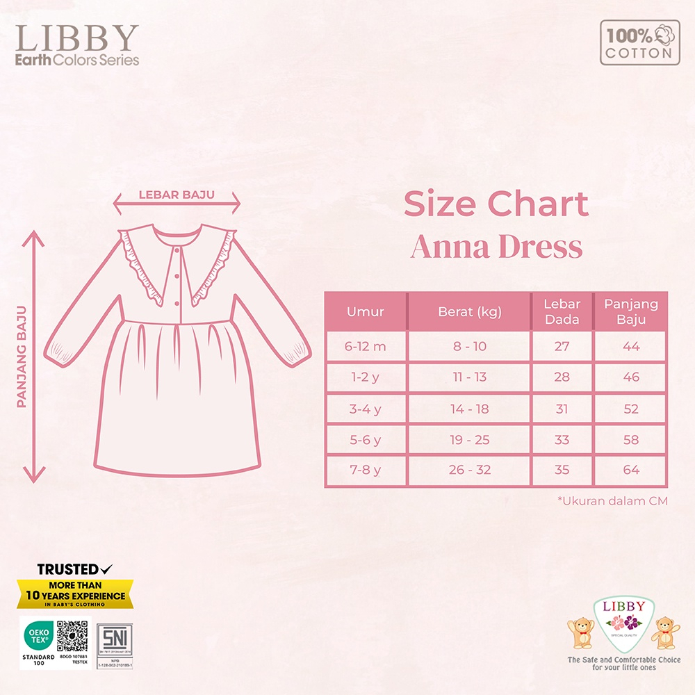 Baju Bayi Dress Anak Perempuan LIBBY Earth Anna Dress  6 12 Bulan - 1-6 Tahun (1 Pcs)