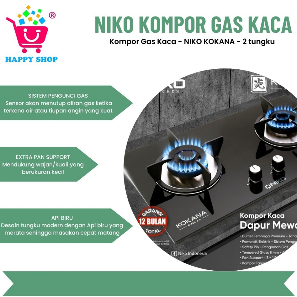 Kompor Gas Kaca - NIKO KOKANA - 2 tungku