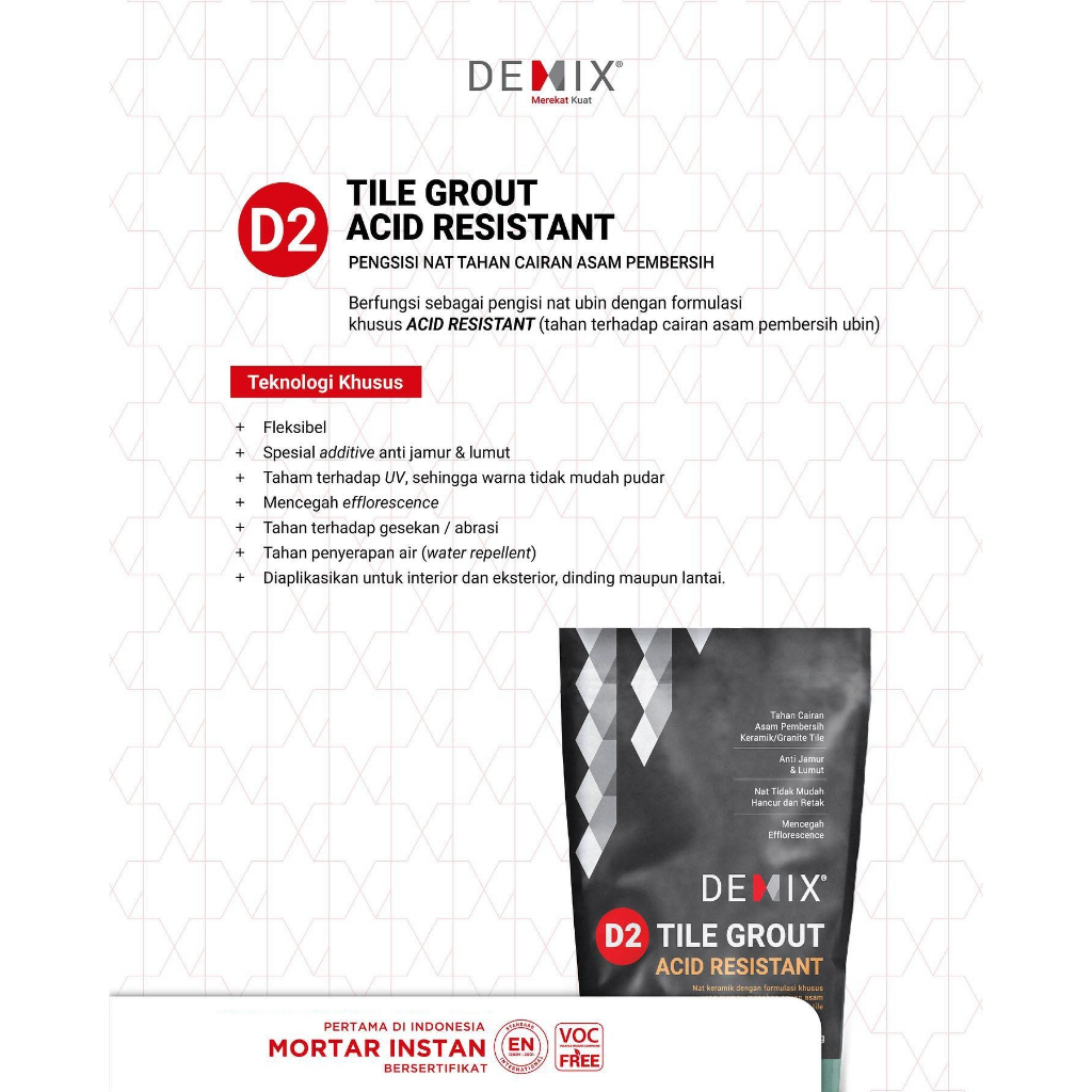 Semen Pengisi Nat Keramik Granit DEMIX D2 Mortar Instan Tile Grout Acid Resistant Tahan Cairan Asam Pembersih