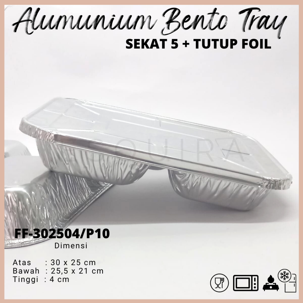 Alumunium Bento Tray Sekat 5 + Tutup Foil (10pcs) / FF-302504 / P10