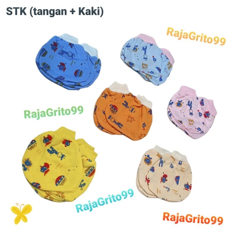 Sarung Tangan Kaki Bayi Set Putih Print Tabur Ecer / STK Baby Sarung Tangan + Kaki Motif Sablon Newborn