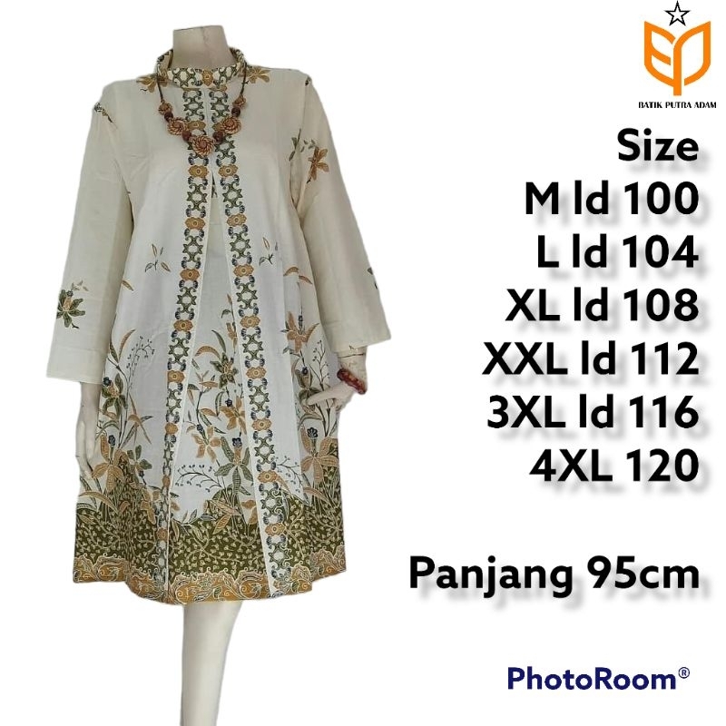 TUNIK BATIK MODERN MODEL BELAH TENGAH TUNIK BATIK CANTIK DAN ELEGAN TUNIK BATIK JUMBO LD 120 LD 130