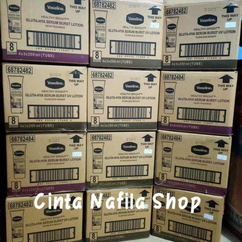 Vaseline Healthy Bright Gluta Hya Serum Brust UV lotion bright pink dewy radiance / flawless / Hyaluron  &amp; peptide serum lotion overnight 200ml &amp; Soft Glow 180ml