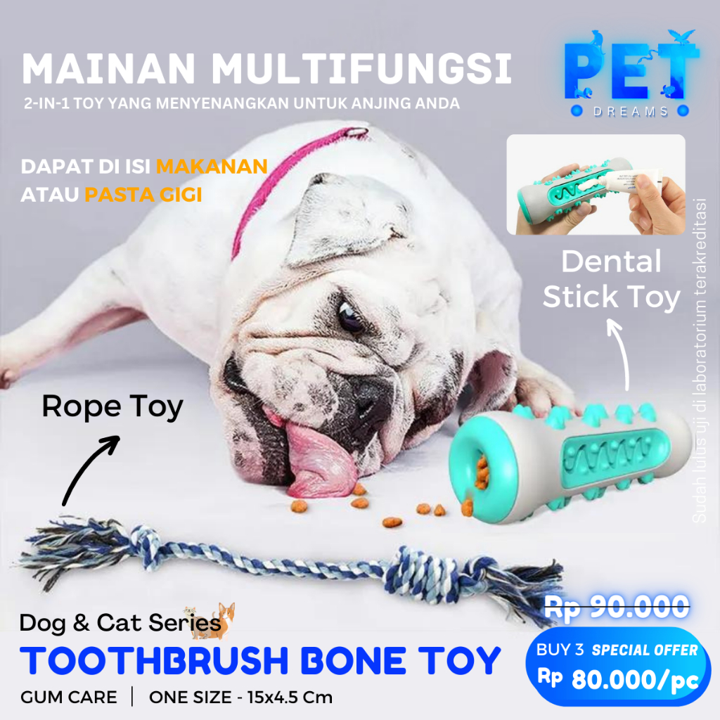 MAINAN ANJING GIGIT BENTUK TULANG TALI GIGITAN PEMBERSIH GIGI DOG PUPPY BONE CHEW ROPE TOY