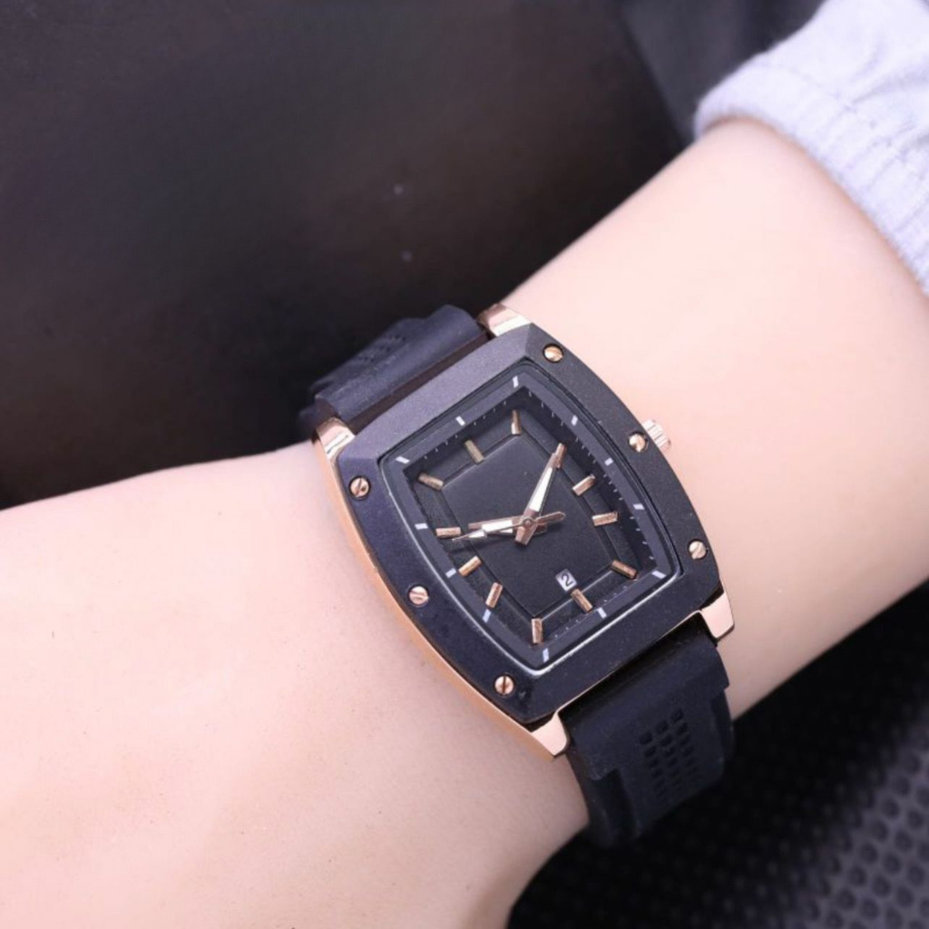 (SS) JAM TANGAN WANITA FASHION TALI RUBBER BODY OVAL BALOK TANGGAL AKTIF BL-7766