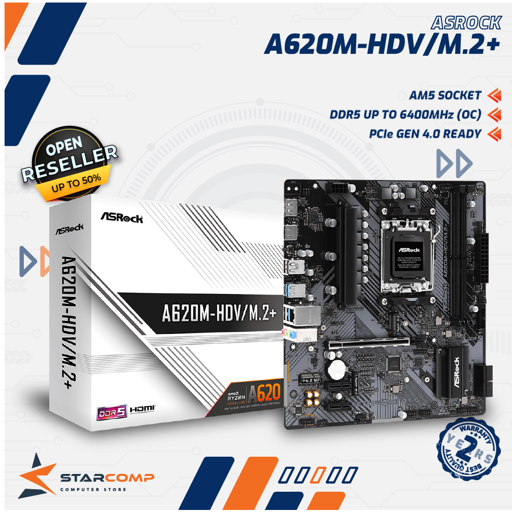 Asrock A620M-HDV/M.2+ Motherboard A620 M AMD Socket Ryzen AM5