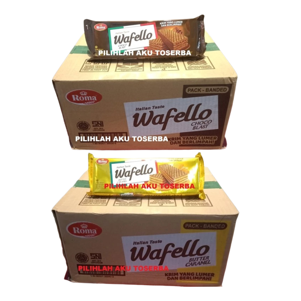 Roma Wafello Vanilla Choco Blast Butter Caramel Cream Wafer 17G 1 Dus Isi 12 Pack [120 Pcs]