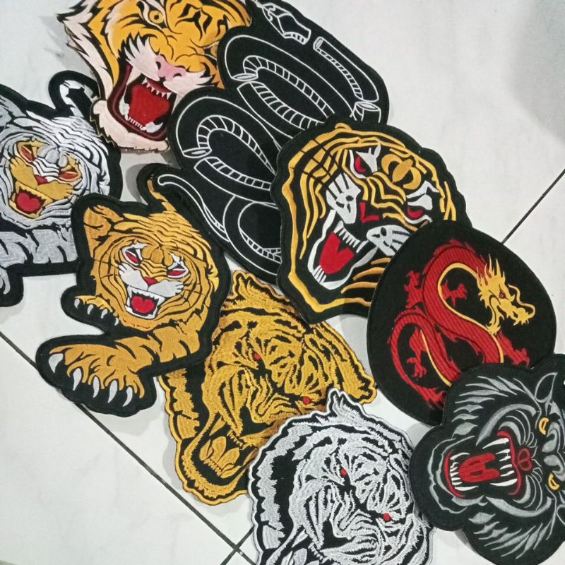 BackPatch bordir macan tiger gold dan silver aksesoris jaket