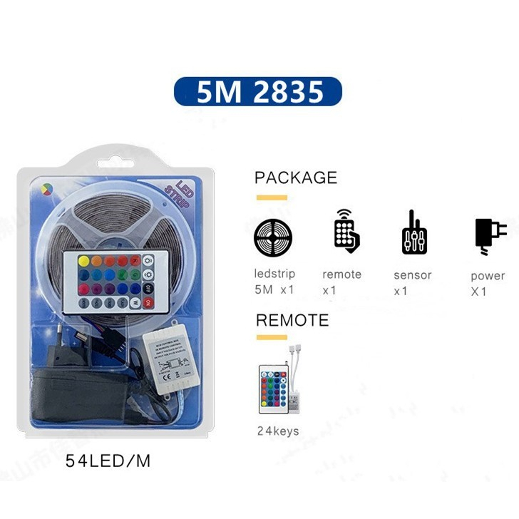 Lampu Led Strip RGB 5M 2835 Komplit Set Adaptor Remote - 5M 2835