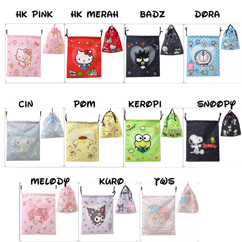Tas serut serbaguna sanrio TS05 sepatu kosmetik kitty melody kuromi cinamoroll snoopy drawstring bag