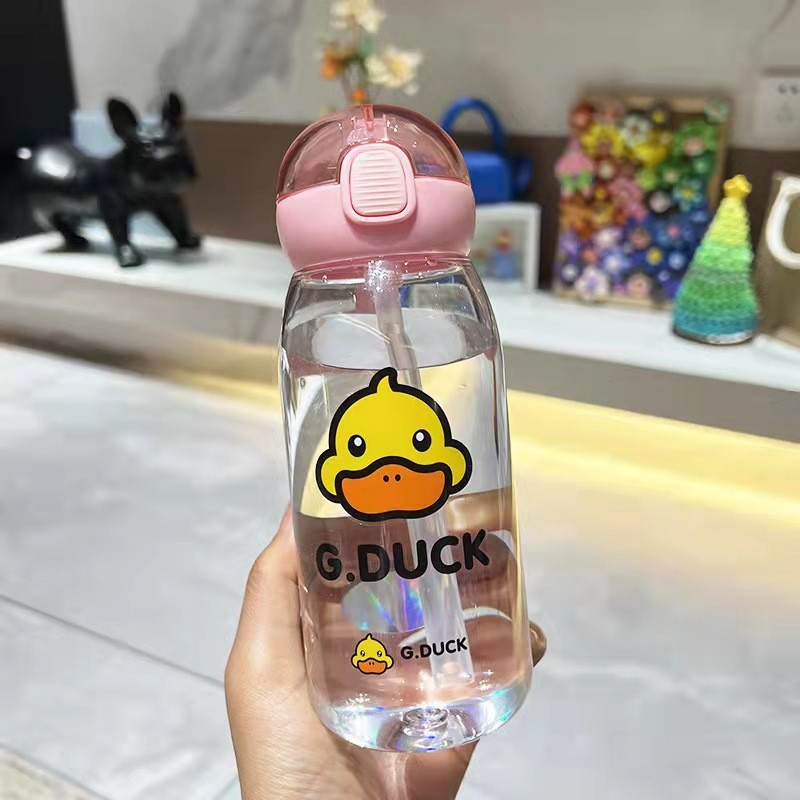 G.DUCK Botol Minum Plastik Anak-anak Gelas Plastik Kartun Anti Bocor Portabel