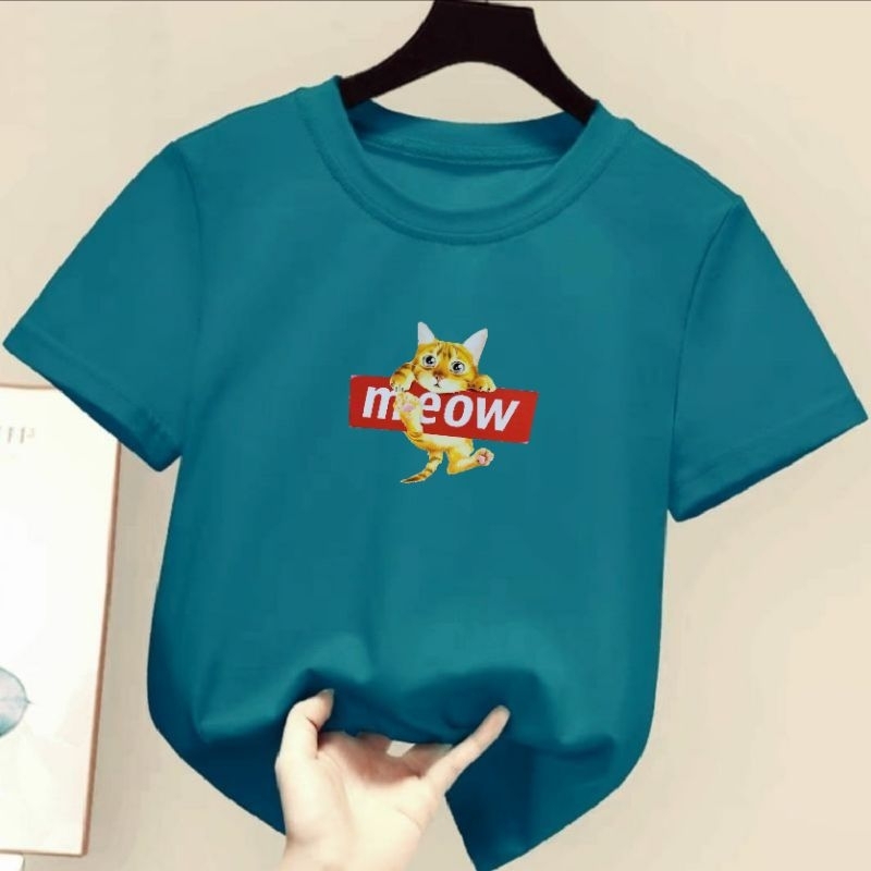 baju kaos anak anak cewek cowok size s m l xl 2-10 tahun unisex atasan anak KUCING OREN MEOW