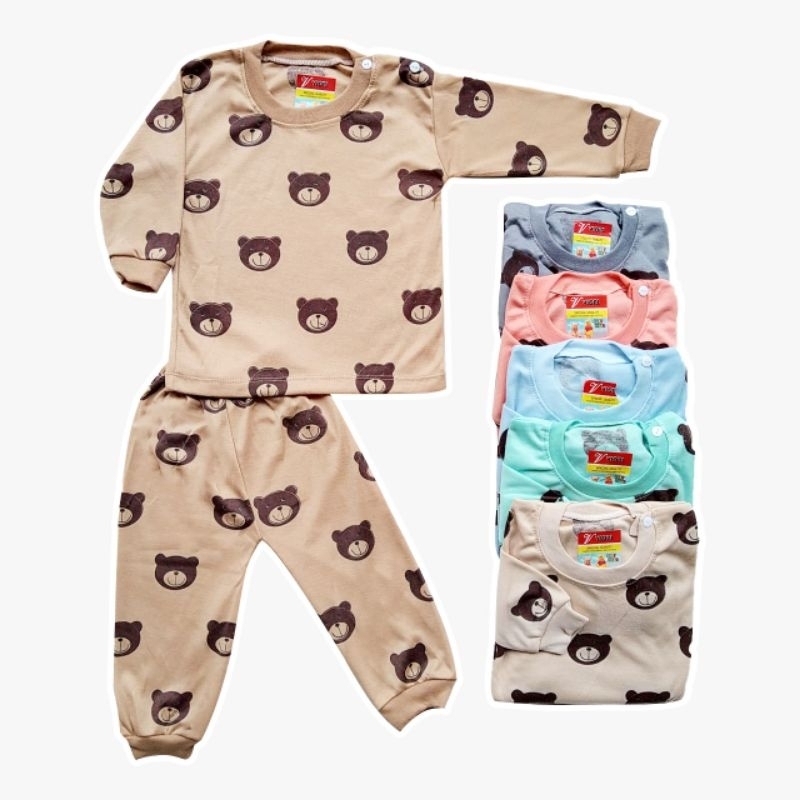 Setelan Piyama Bayi Newborn Baru Lahir Lengan Panjang Full Print 3-12 Bulan