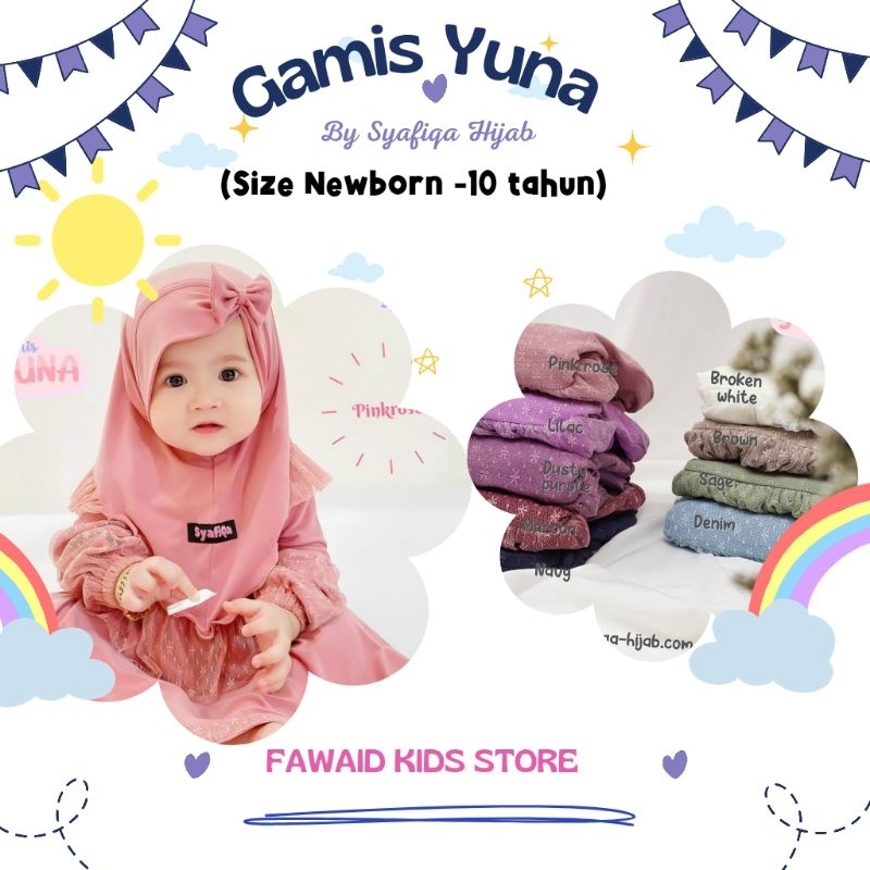 Gamis Bayi Baby Batita size Newborn-4 Tahun Yuna by Syafiqa Hijab Gaun pesta anak mewah Setelan Musl