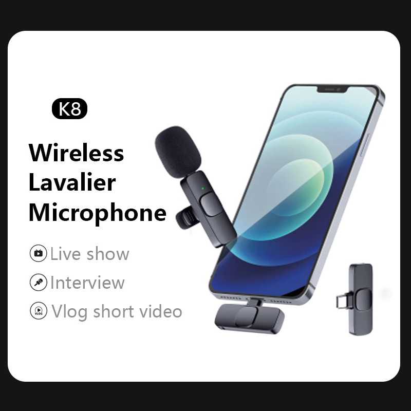 Wireless Mic Portable for Vlogging Live Streaming USB Type C - K8 - Black