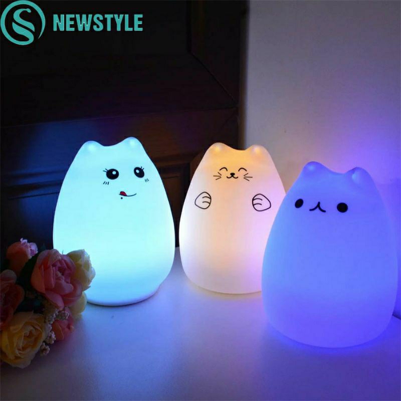 Lampu Tidur Karakter Kucing 7 Warna Cat LED Lampu Kamar Ruangan RGB Light