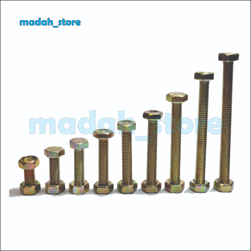 Baut Kuning M8 panjang 15  - 150mm Kunci 12