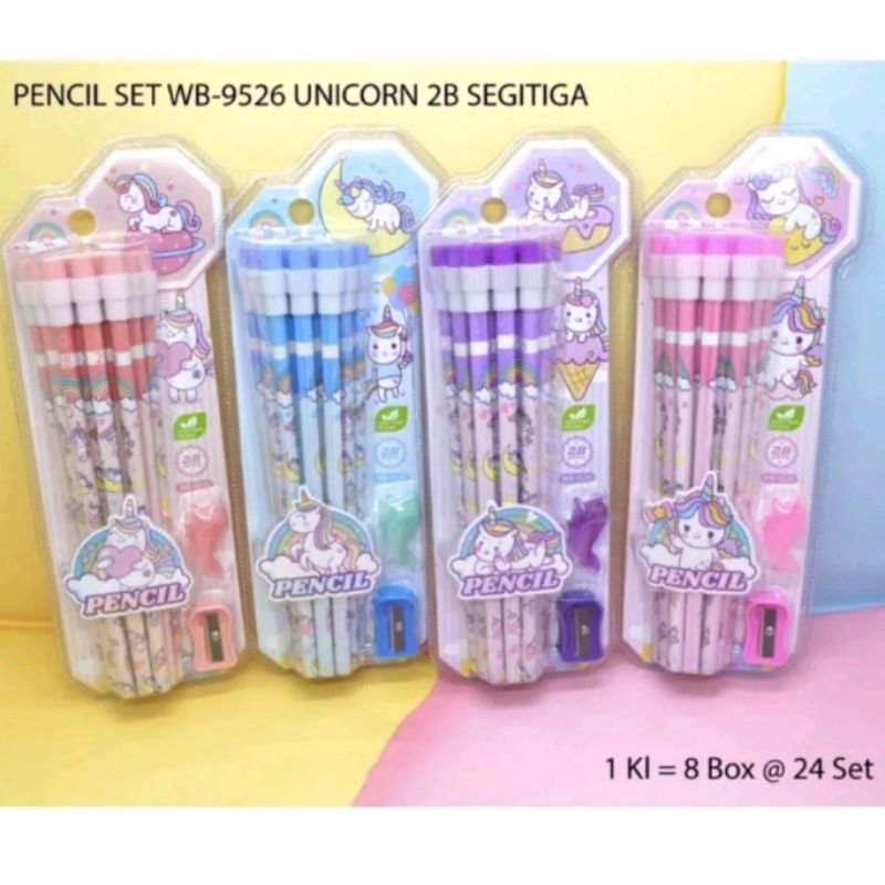 

Pensil unicorn 2b + rautan penghapus per set / pensil 2b unicorn segitiga rautan + penghapus per set