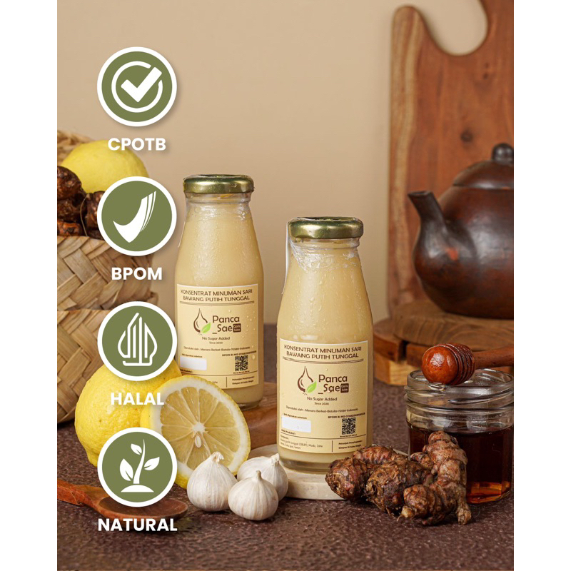 

Panca_Sae Healthy Juice Bawang Putih Tunggal Jahe Merah Lemon Madu Hutan Cuka Apel Bahan Alami yang kaya Manfaat dengan BPOM