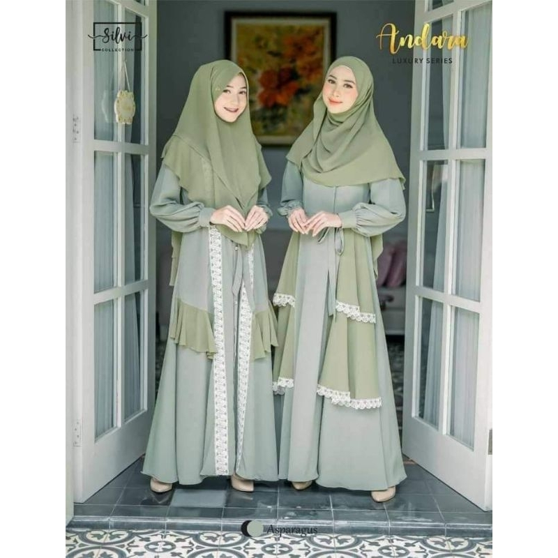 [READY STOCK] Andara Luxury series by Silvi Collection/ Dress Sage Green / Dress cantik / Gamis Hija