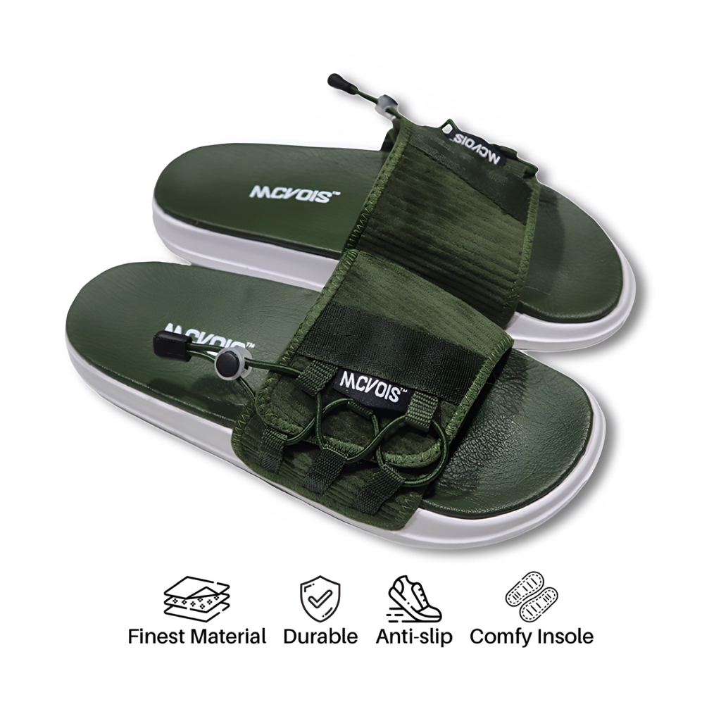 Mcvois Sandal Slide Pria Wanita Unisex Slip On Ringan Anti Slip Selop Corduroy Army