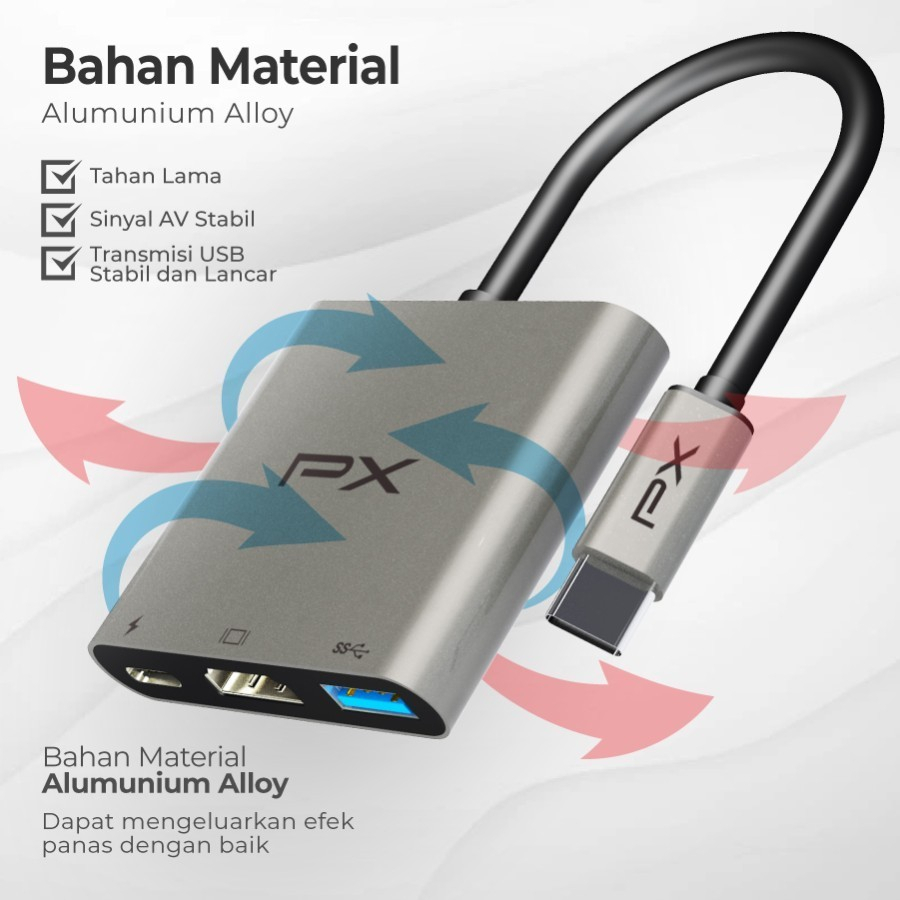 PX UCH03 Converter Hub Adapter 3 in 1 4K USB Type C 3.1 USB HDMI