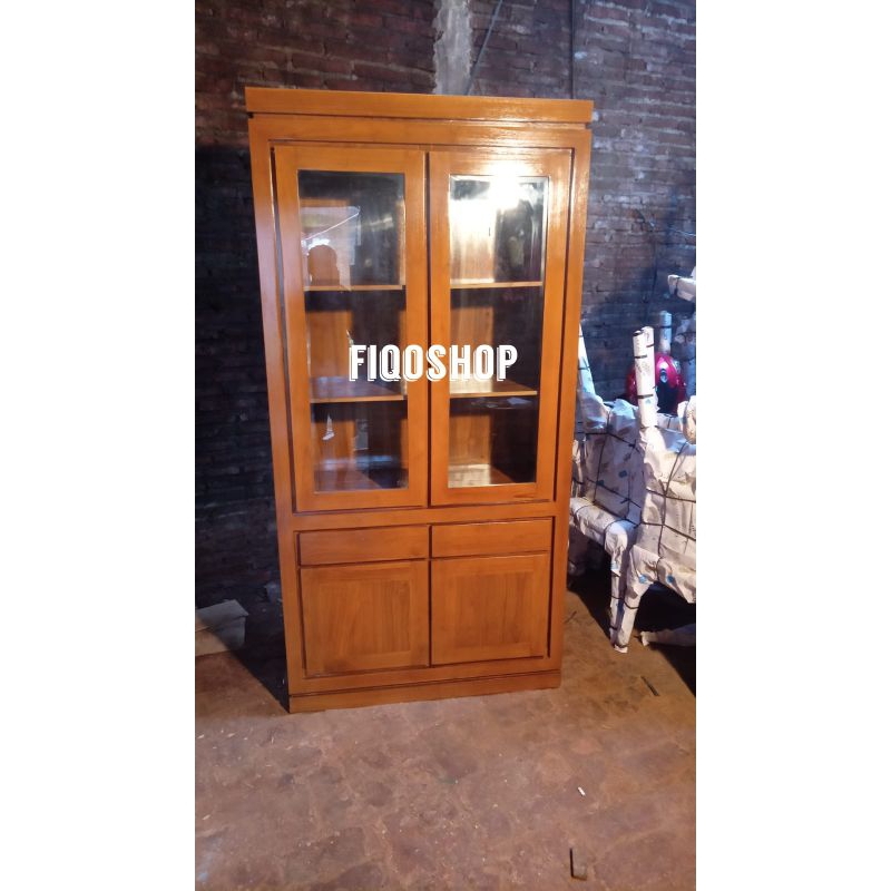 Lemari Pajangan Minimalis Rak Buku Almari serbaguna Kayu Jati Furniture Jepara