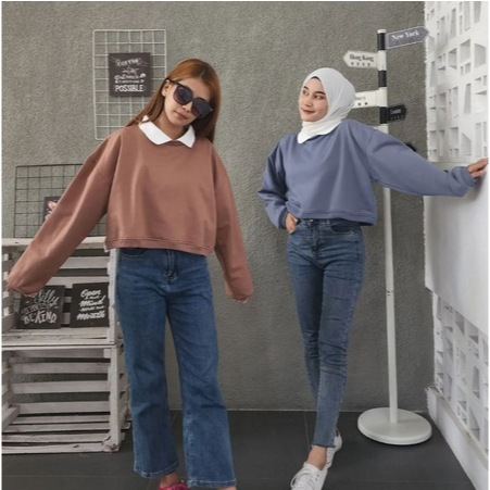 Sweater Crop Kerah Polos Wanita | COLLAR CROP Sweater Wanita Oversize | Sweater Crop Korean Style Wanita