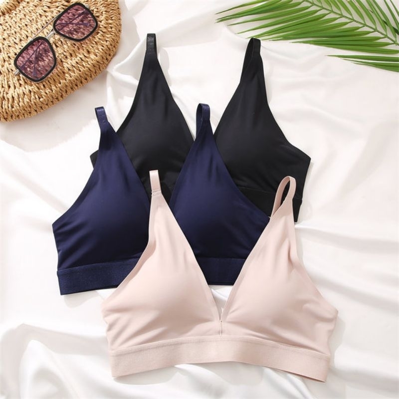 FINETOO FT69 Push Up Deep Vneck Triangle Bra Busa Tanpa Kawat Seamless BH Wanita Halus Nyaman