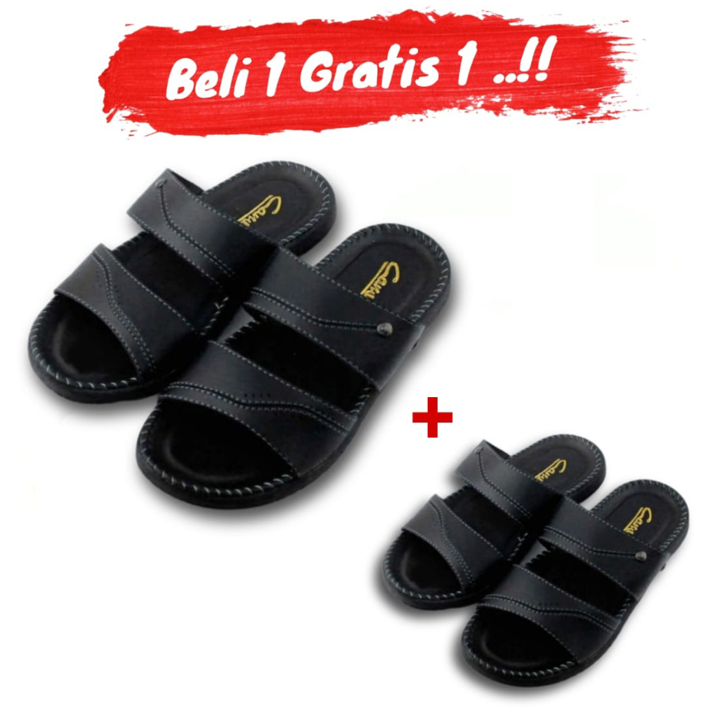 Sandal Slop Pria Sendal Slide Kulit Cowok Cewek Best Quality BELI 1 GRATIS 1