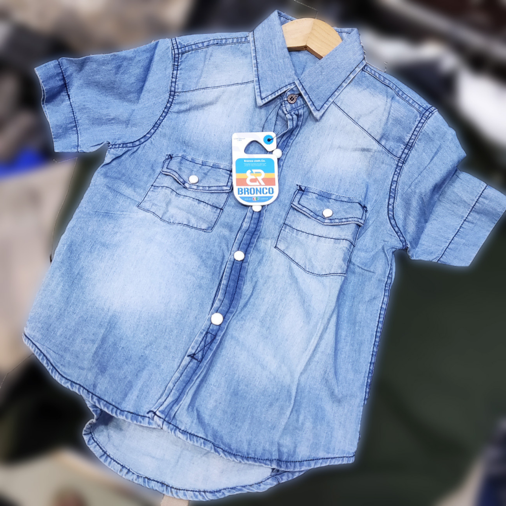 Bronco Kids Kemeja Soft Jeans Denim Anak Laki Lengan Pendek