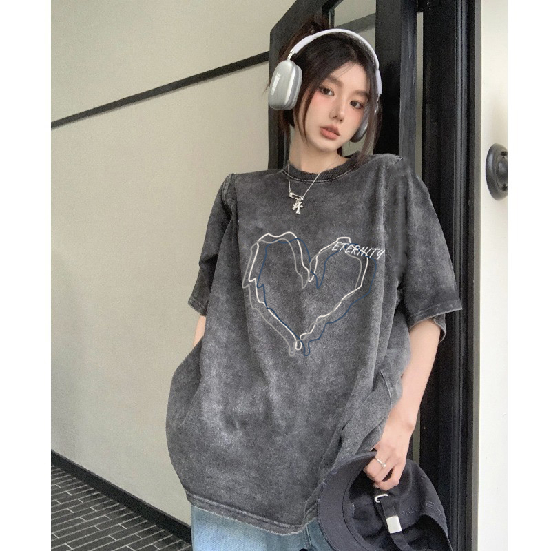 t shirt Hitam(washed) kaos t shir huruf baju wanita shirt oversize kaos oversize wanita t shirt korea baju kaos kaos atasan heart oversize kaos t shirt oversize  t baju wanita