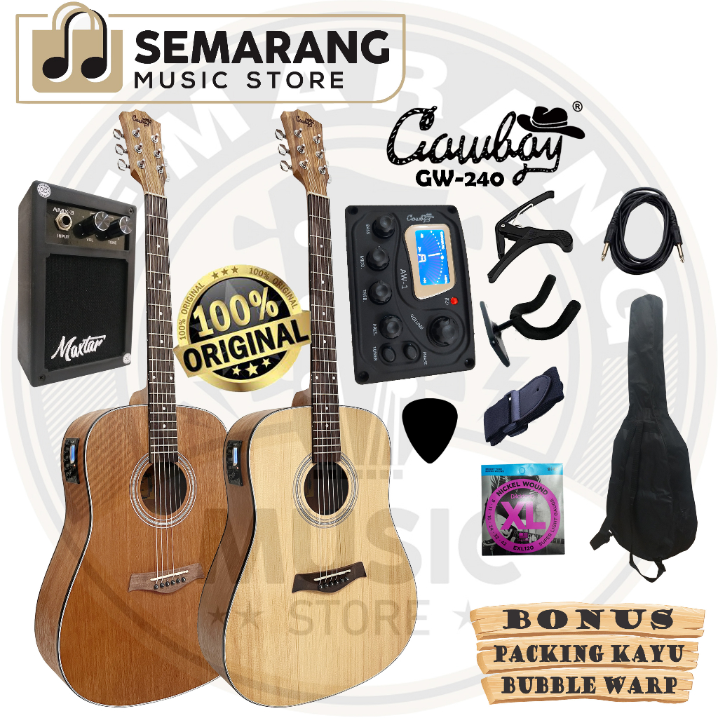 ORIGINAL!!! Gitar Akustik Elektrik Import Merk Cowboy GW-240 NA GW 240 NS Equalizer Tuner AW-1