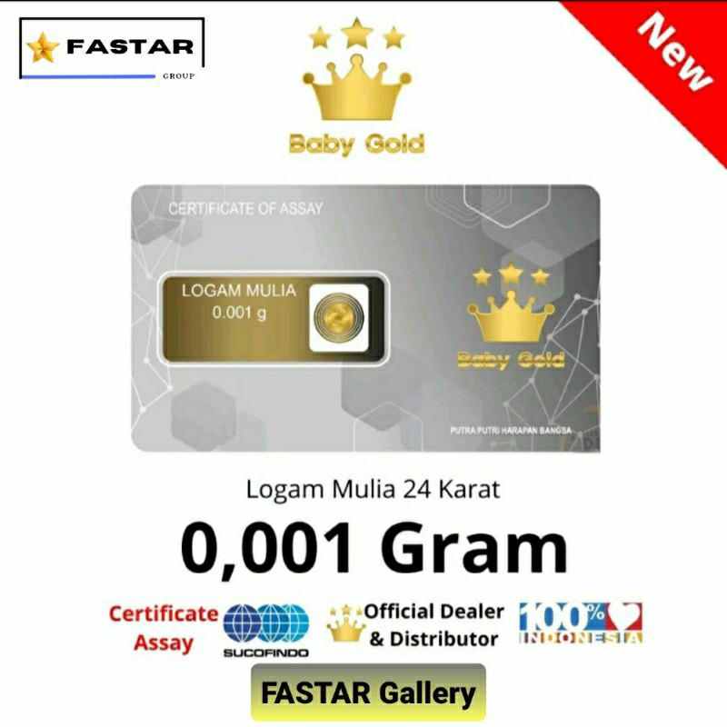 BABY GOLD Logam Mulia Emas Mini 24 Karat 0,001 Gram