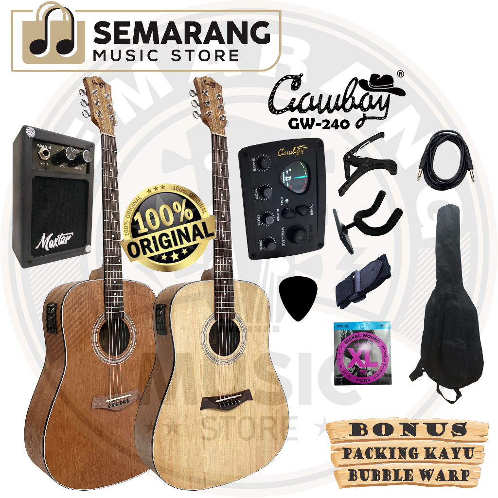 ORIGINAL!!! Gitar Akustik Elektrik Import Merk Cowboy GW-240 NA GW 240 NS Equalizer Tuner AW-33