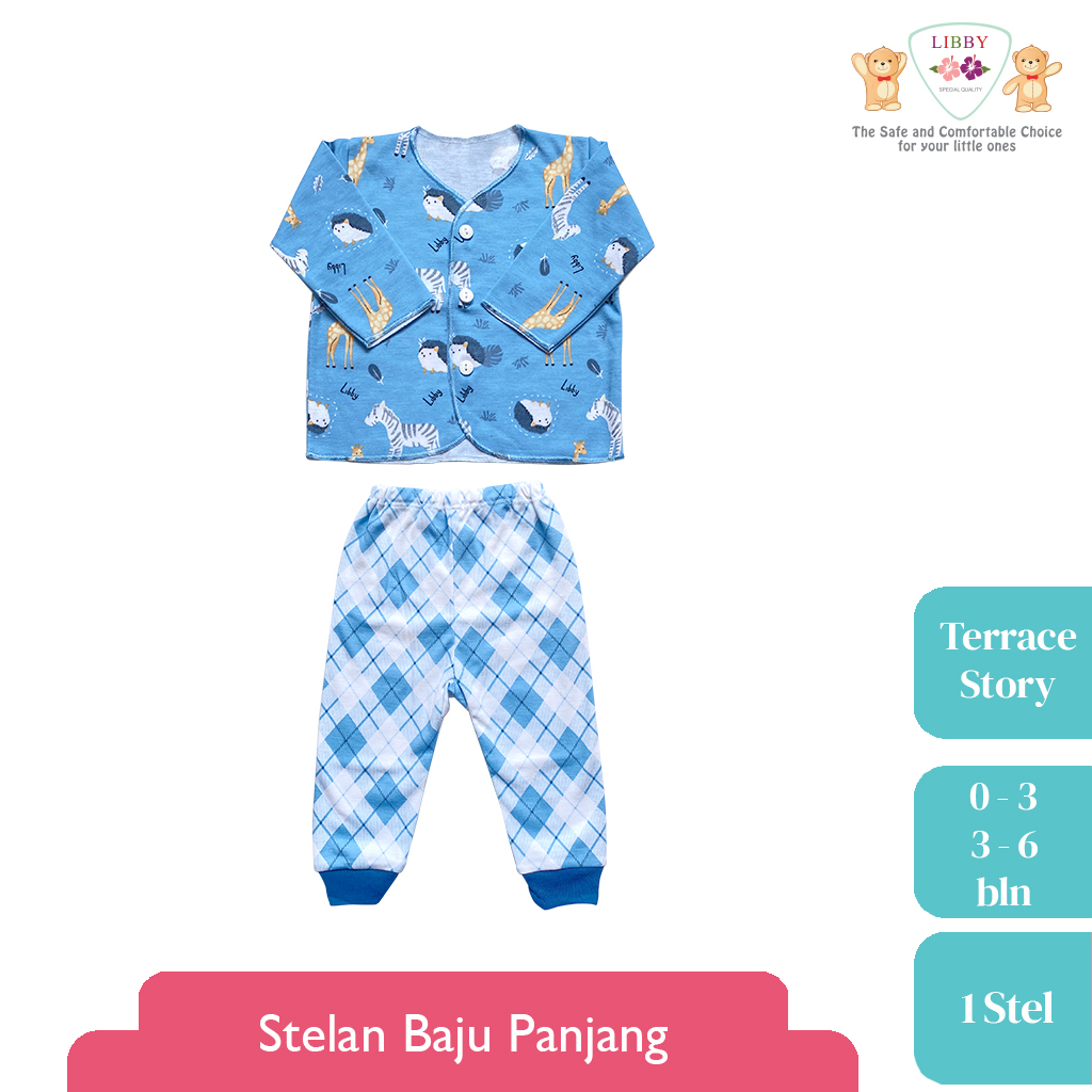 LIBBY Stelan Baju Panjang Newborn Motif Terrace Story(1 stel) Terbaru