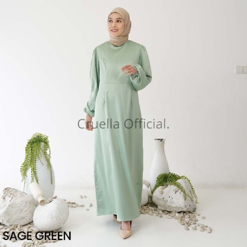 Cruela  Zalwa Dress Satin - Baju Gamis Wanita Satin Long Dress Polos Mewah