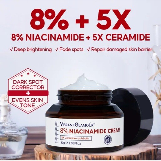 ORIGINAL VIBRANT GLAMOUR [BPOM] 8% Niacinamide 5X Ceramid Mencerahkan & Pelembab Wajah Memudarkan Bi