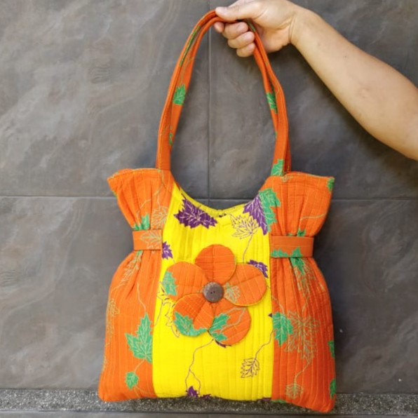 Tas Wanita tote bag - motif bunga kain besar