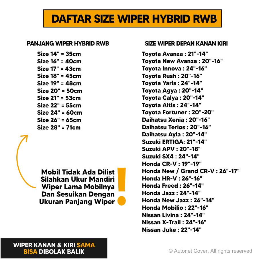 Wiper Mobil Hybrid Sepasang RWB ORIGINAL Depan Avanza Brio Calya Agya Innova Ayla Fortuner Rush Xenia