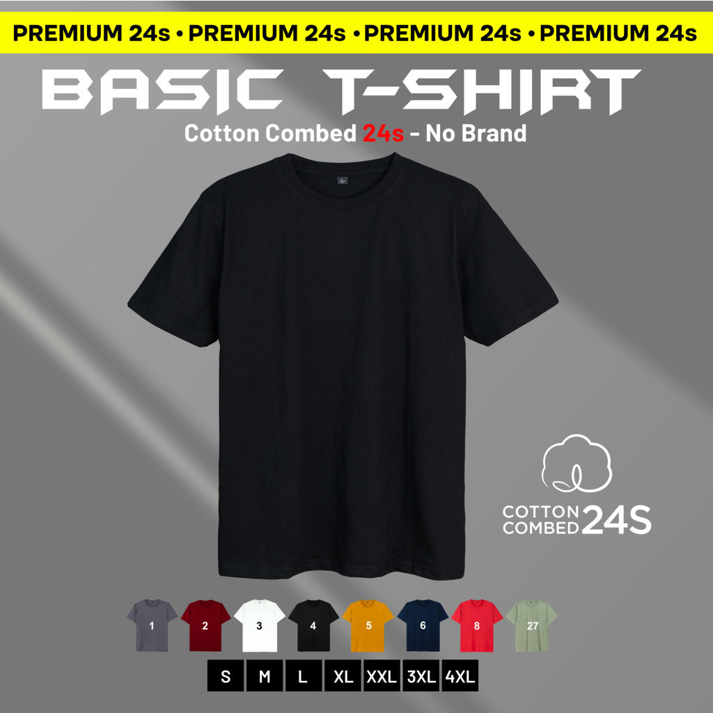 KAOS POLOS PREMIUM COTTON COMBED 24S REGULER FIT UNISEX T-SHIRT ONECK PRIA WANITA LENGAN PENDEK