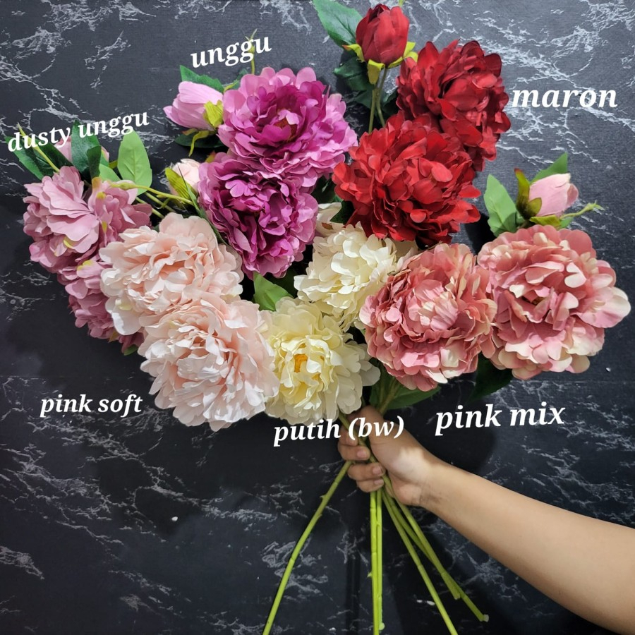 Bunga Artificial Autumn Long Stem Peony Premium K3