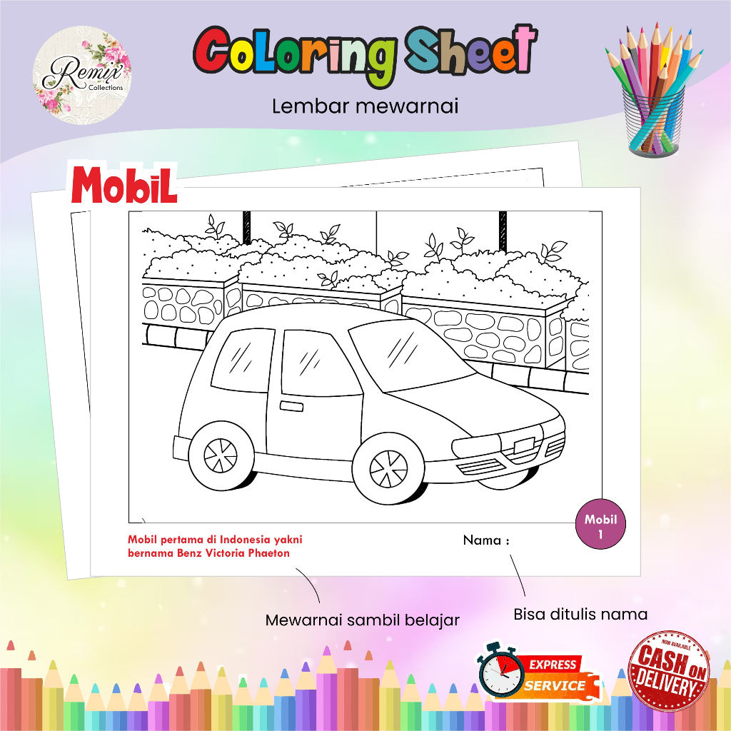 

[20 pcs] Kertas Mewarnai tema MOBIL / Kertas Gambar / Kertas Warna Anak TK SD / Watercolor
