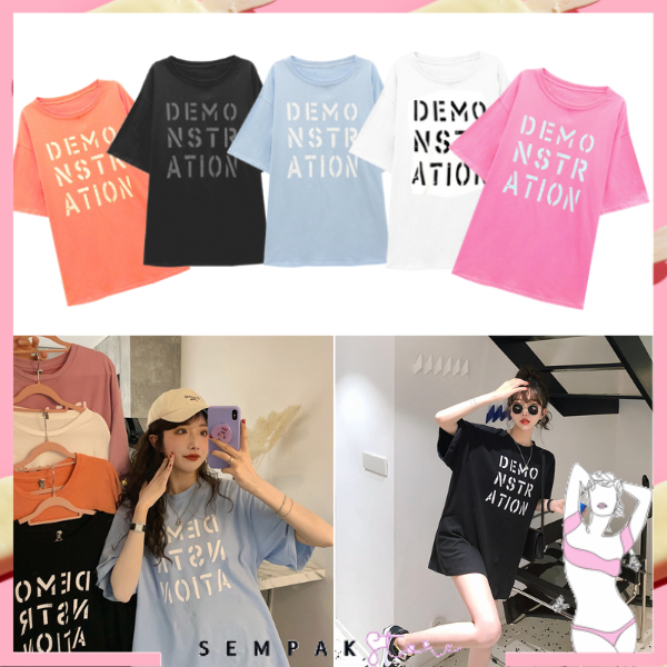 SS KAOS OVERSIZE WANITA DEMONSTRATION 6739 BAJU BESAR DISTRO ATASAN LENGAN PENDEK TSHIRT LONGGAR MODEL POLOS MURAH IMPORT