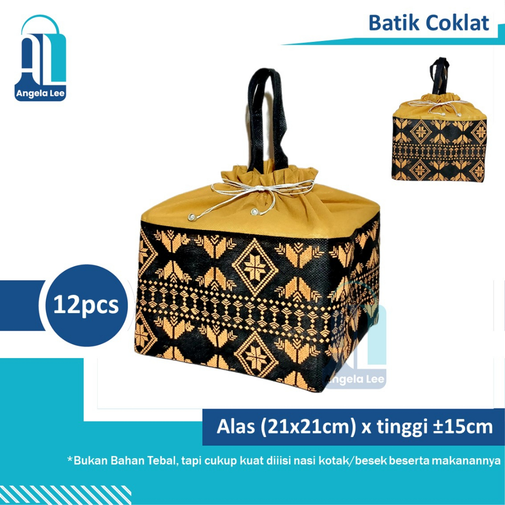 12pcs Tas Kain Serut Batik Coklat untuk 2box Nasi Kotak 20x20 Syukuran Hajatan Tahlilan