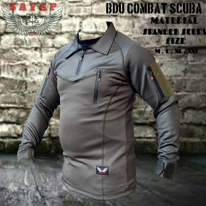 Baju BDU wangki lengan panjang, atasan pria wangki, baju army, loreng TNI AD AU AL Bahan Scuba