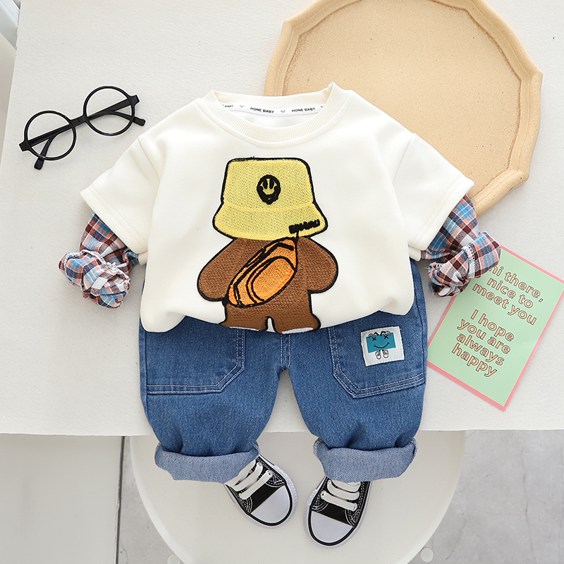 Setelan Baju anak premium motif CUTE HAT BEAR usia 6 bulan - 5 tahun ala korea Import