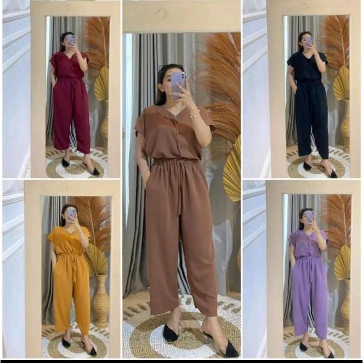 Miraci - Andin Set LD110 Bahan Cringkel Air Flow ( Kancing Aktif ) Polos