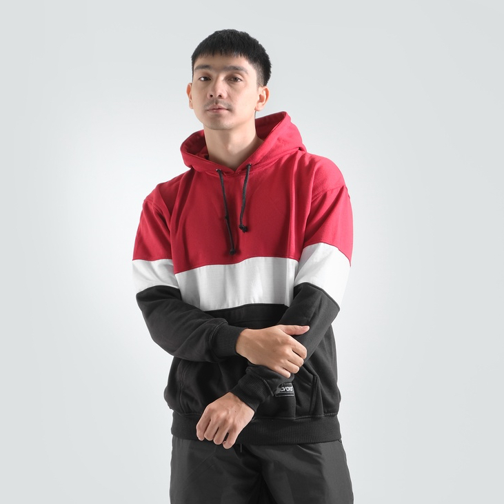 Mcvois Sweater Hoodie Kombinasi 3D Maroon Bawah Hitam