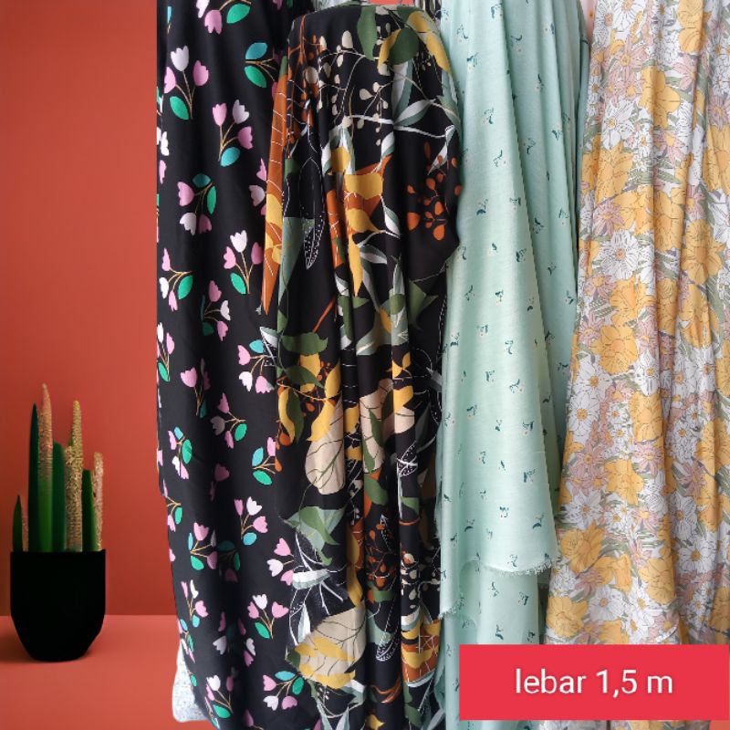 kain rayon viscose premium motif meteran bahan daster gamis